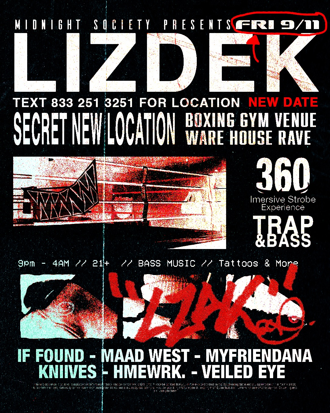 Original red, white and cyan boxing-ring campaign artwork